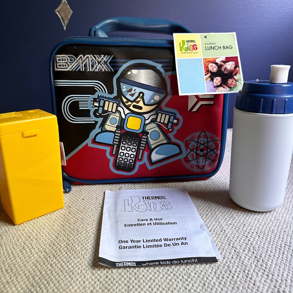 BACK TO SCHOOL Thermos BMX Bike Lunch Bag Box w/ bottle and Juice Box Container